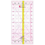 Guidelines 4 Quilting 6in x 12in Guidelines Ruler, pink translucent quilting ruler with yellow center strip and grid markings.