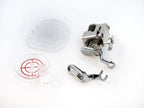 Presser feet set by Handi Quilter for free-motion quilting; includes four metal feet and a clear plastic case.