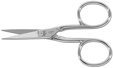 Gingher 4 inch Large Handle Embroidery Scissors, Chrome Finish and Leather Sheath