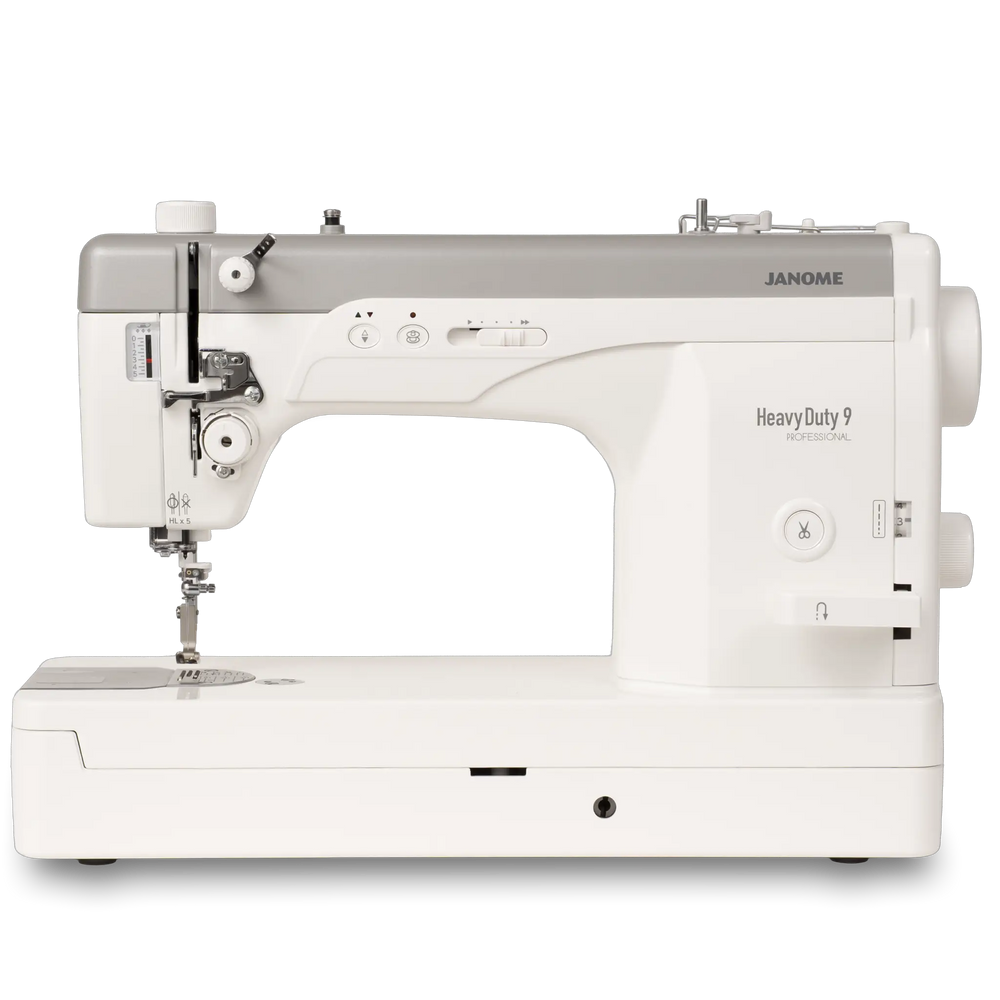 Janome HD9V3 heavy-duty sewing and quilting machine, white with gray top