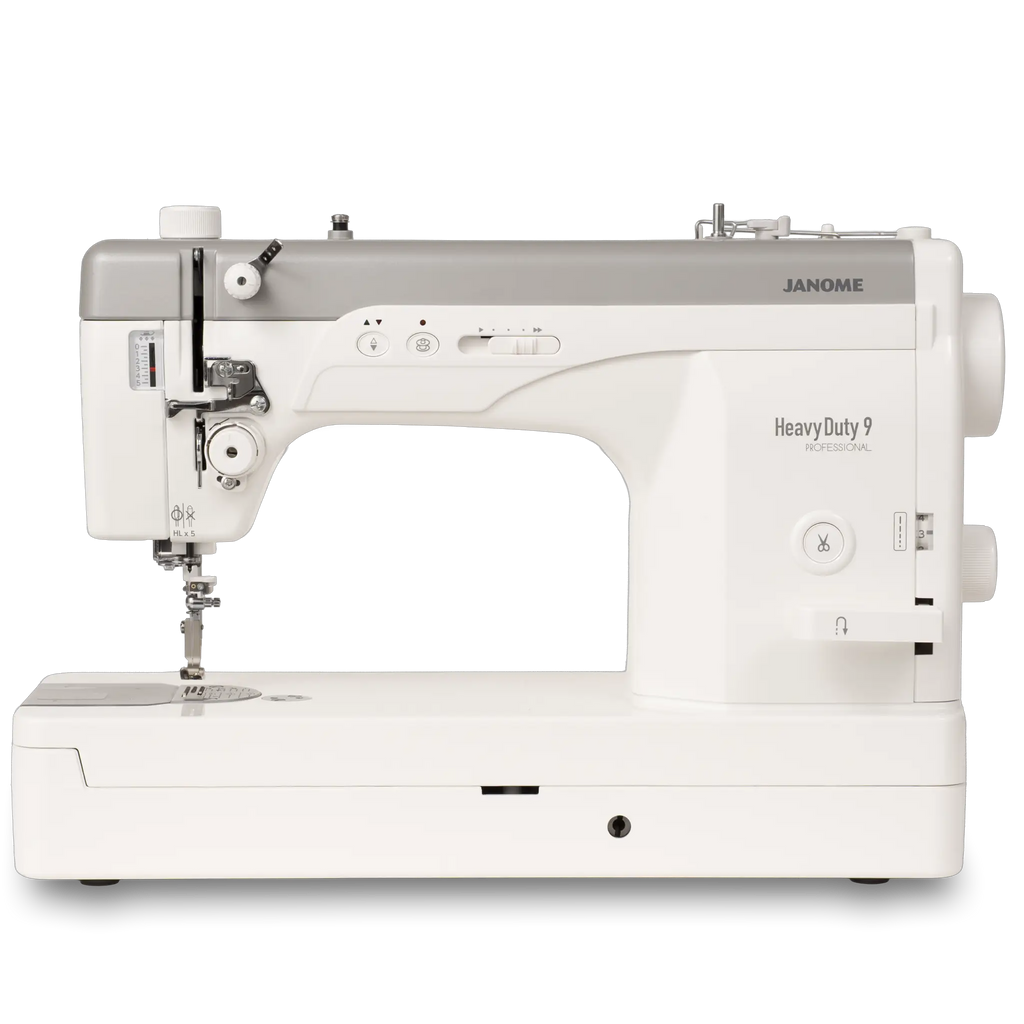 Janome HD9V3 heavy-duty sewing and quilting machine, white with gray top