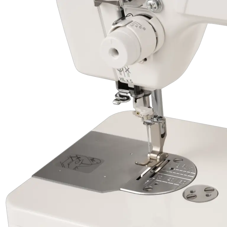 Janome HD9V3 heavy-duty sewing and quilting machine, white mechanical model with metal needle plate and presser foot.