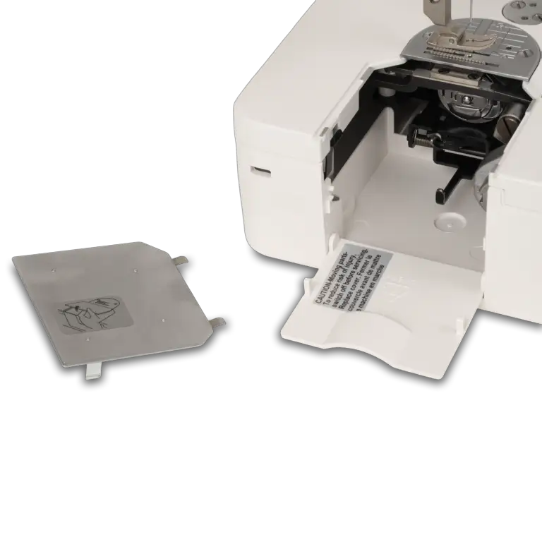 Janome HD9V3 Professional Heavy Duty Sewing & Quilting Machine, white with exposed bobbin area