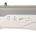 Janome HD9V3 white heavy-duty sewing machine control panel with arrow buttons and speed slider