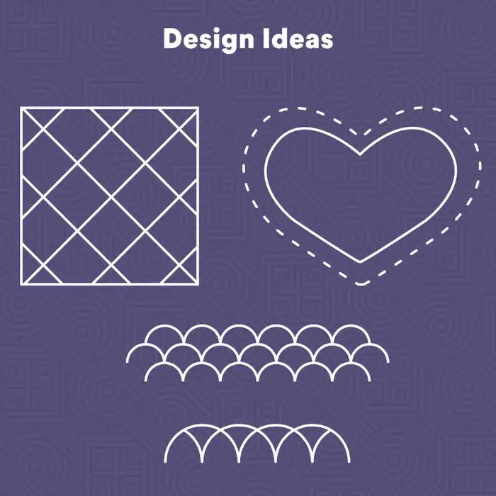 Baby Grand Quilting Ruler by Handi Quilter; square grid, heart outline, scalloped arcs on purple background