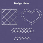 Baby Grand Quilting Ruler by Handi Quilter; square grid, heart outline, scalloped arcs on purple background