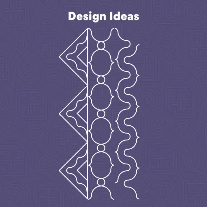 Handi Quilter Dual Edge Ruler for quilting, shown with dual-edge shapes on a purple background