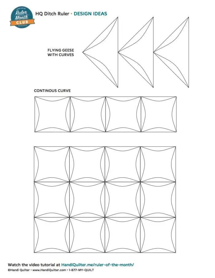 Handi Quilter Ditch Ruler quilting ruler with flying geese curves and continuous curve patterns