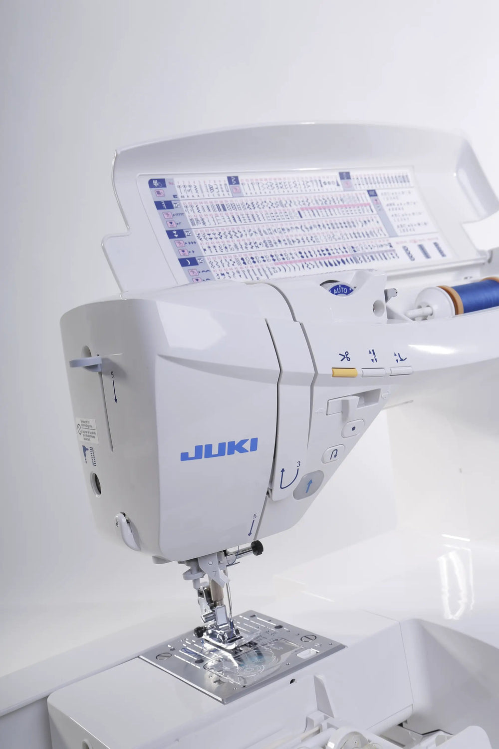 Juki HZL-DX7 computerized sewing machine, white with blue Juki logo