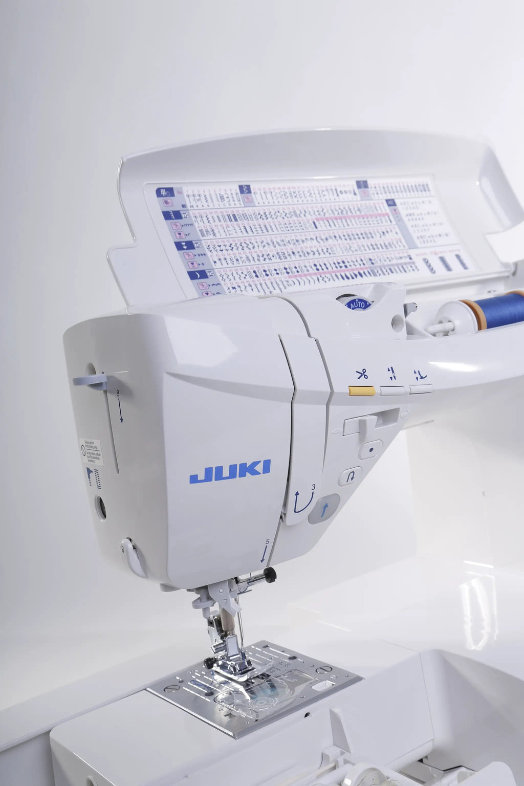 Juki HZL-DX7 computerized sewing machine, white with blue Juki logo