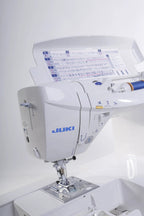 Juki HZL-DX7 computerized sewing machine, white with blue Juki logo