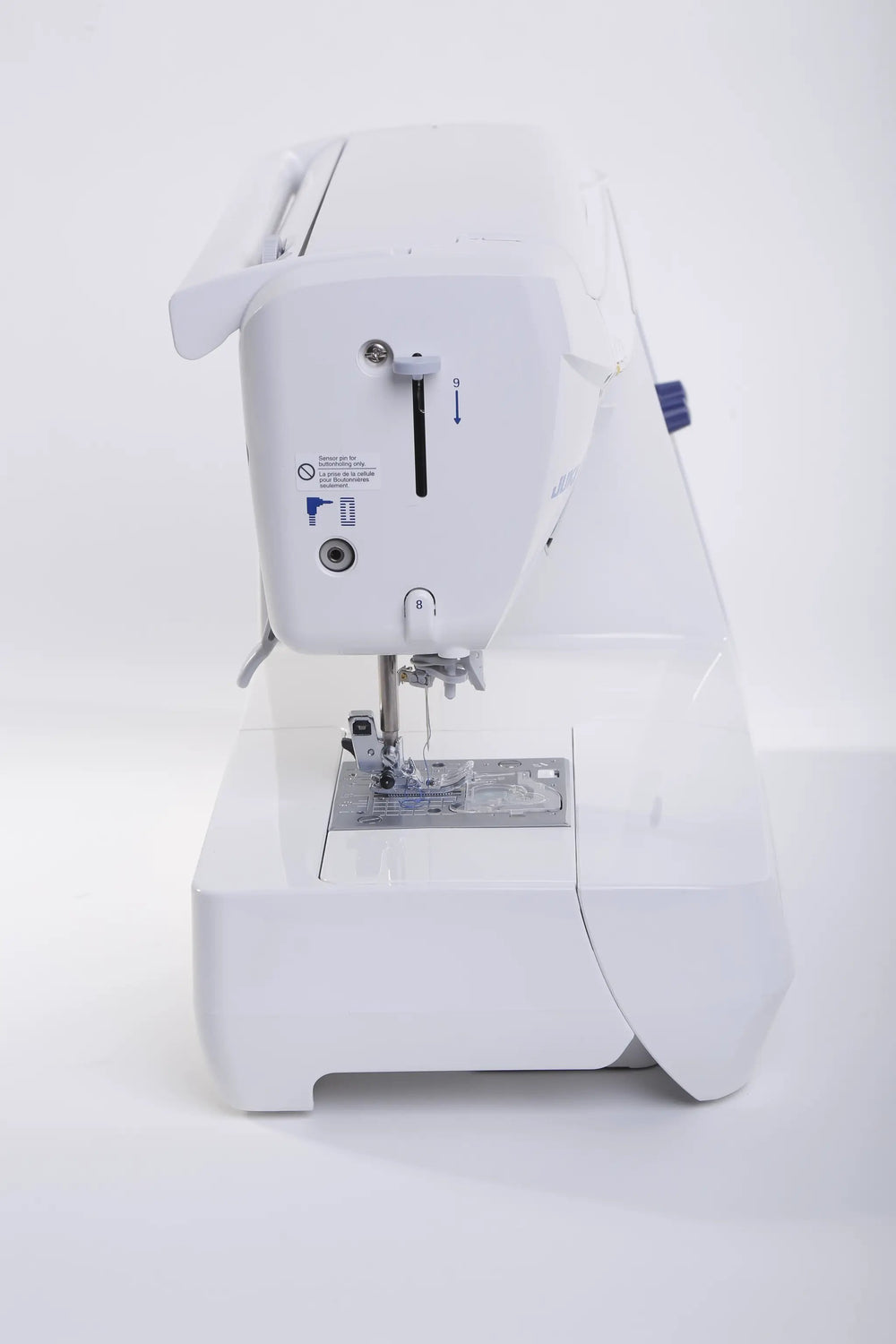 Juki HZL-DX7 computerized sewing machine, white body, compact design.