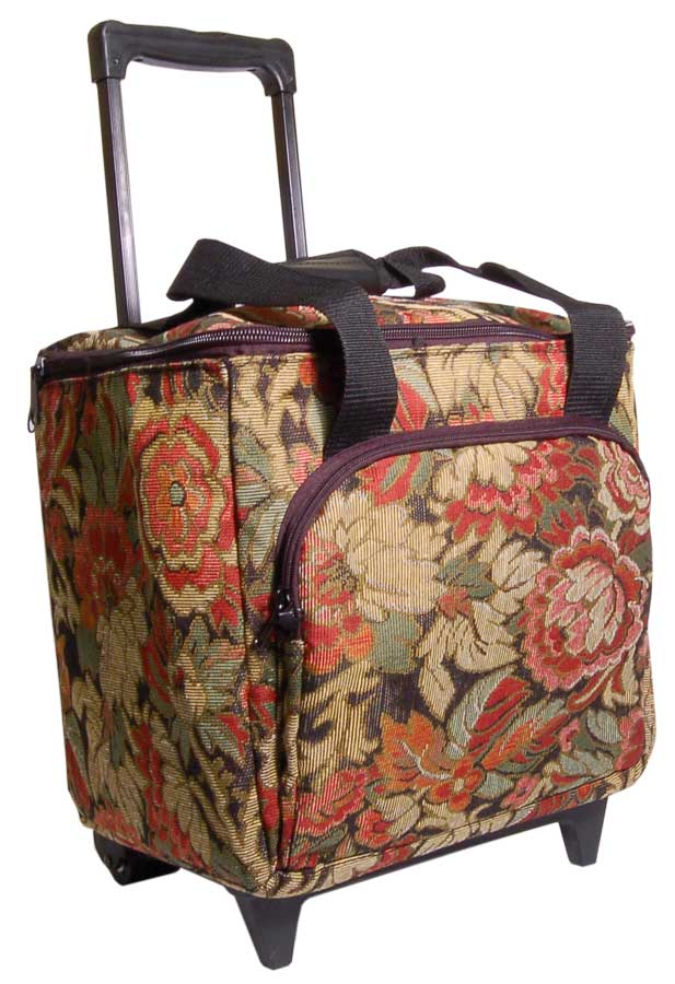 Hemline Burgundy Floral Sew Easy Serger Trolley MR4681.H1