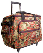 Hemline 2pcs Burgandy Floral Tapestry Trolley Bag
