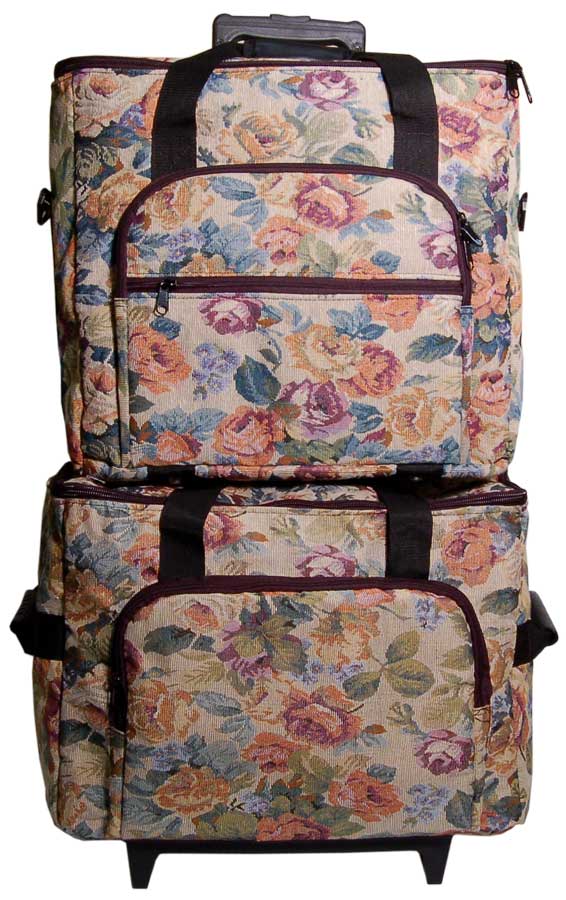 Hemline 2pcs Cream Floral Tapestry Trolley Bag