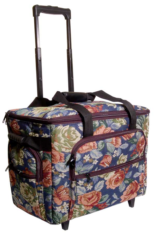 Hemline 2pcs Blue Floral Tapestry Trolley Bag