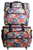 Hemline 2pcs Blue Floral Tapestry Trolley Bag