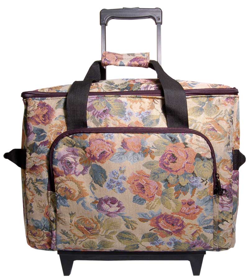 Hemline Cream Floral Sewing Machine Trolley MR4680.G4204