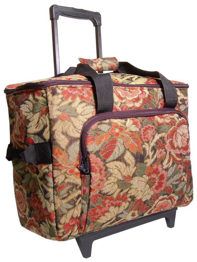 Hemline Burgandy Floral Sewing Machine Trolley MR4680.H1