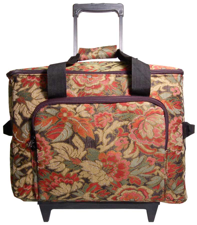 Hemline Burgandy Floral Sewing Machine Trolley MR4680.H1