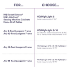 Handi Quilter HighLight 2 5' lighting system; image shows a compatibility chart for HQ HighLight sizes and frames.