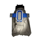 Hooper Mini with Combo Bracket System by Tex Inc mounted on blue metal bracket worn on shoulder of gray hoodie