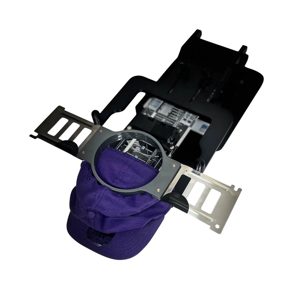 Hooper Mini with Combo Bracket System hooping station; black mounting bracket with silver hardware by Tex Inc
