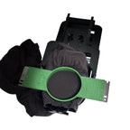 Hooper Mini with Combo Bracket System hooping station by Tex Inc, green adjustable bracket on a black mounting plate