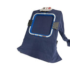 Hooping station Tex Inc Hooper One + Leveler Pro Plus embroidery hoop brackets on navy sweatshirt