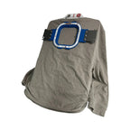 Hooper One + Leveler Pro Plus hoop combo brackets mounted on a gray sweatshirt, Tex Inc embroidery hooping station.