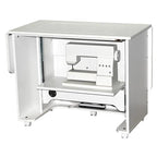 Horn 5230EL Space Saver Cabinet white sewing machine cabinet with sewing machine on caster wheels