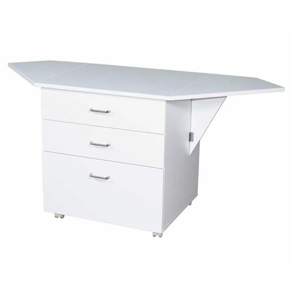 Horn Model 60 Corner Caddy Pro white corner cabinet with three drawers on caster wheels