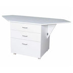 Horn Model 60 Corner Caddy Pro white corner cabinet with three drawers on caster wheels