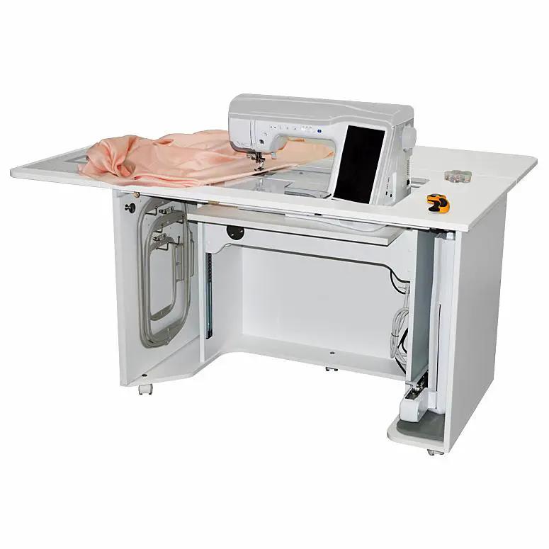 Horn 6330EL Space Saver Deluxe Cabinet, white sewing cabinet with built-in storage and sewing machine.