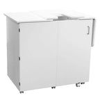 Horn Model 65 Embroidery Cabinet Pro white two-door cabinet on casters