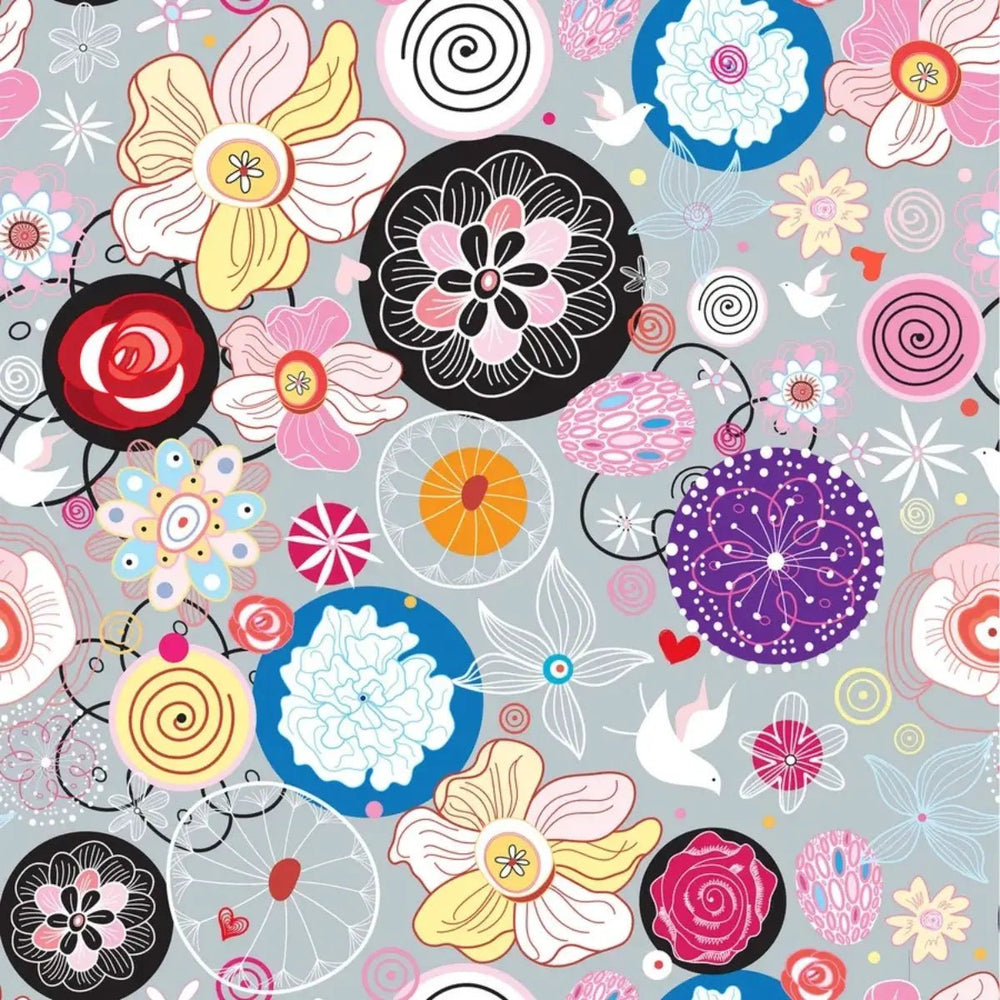 Alice Funky Mod Flowers Multi quilting fabric with bold colorful floral motifs by Jason Yenter for In The Beginning Fabrics

