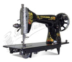 Janome 131HDL hand crank sewing machine, black vintage treadle head with floral gold accents