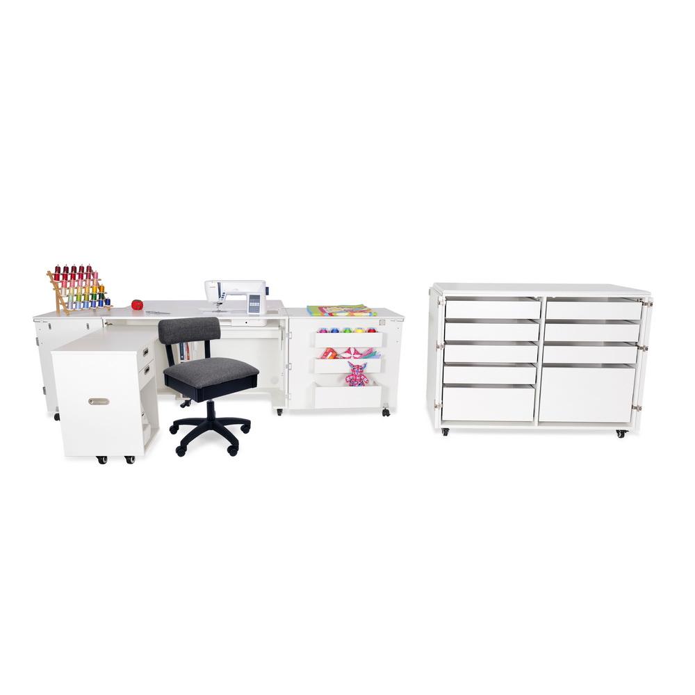 Kangaroo Sewing Furniture Aussie Studio and Dingo II WHITE Sewing Cabinets with Air Lift (AS-WHT)