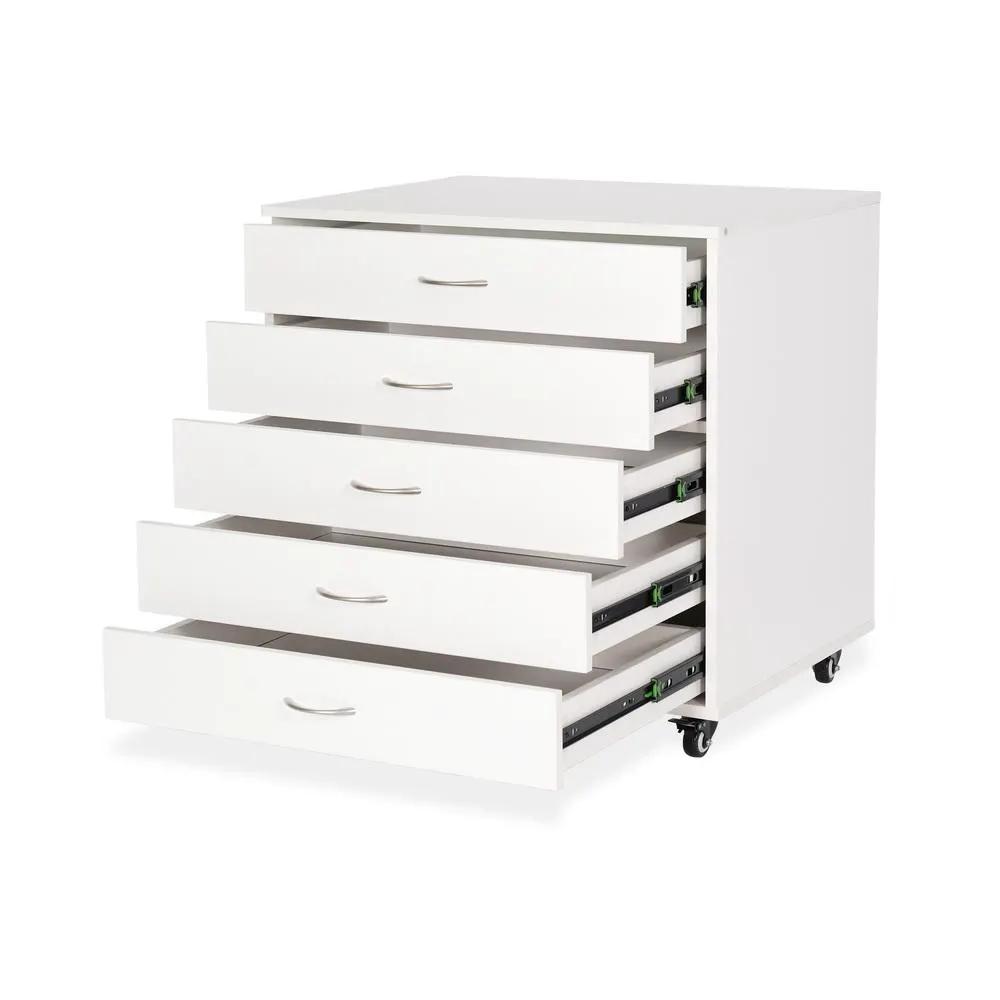 Arrow Mod 5-drawer white drawer caddy on caster wheels