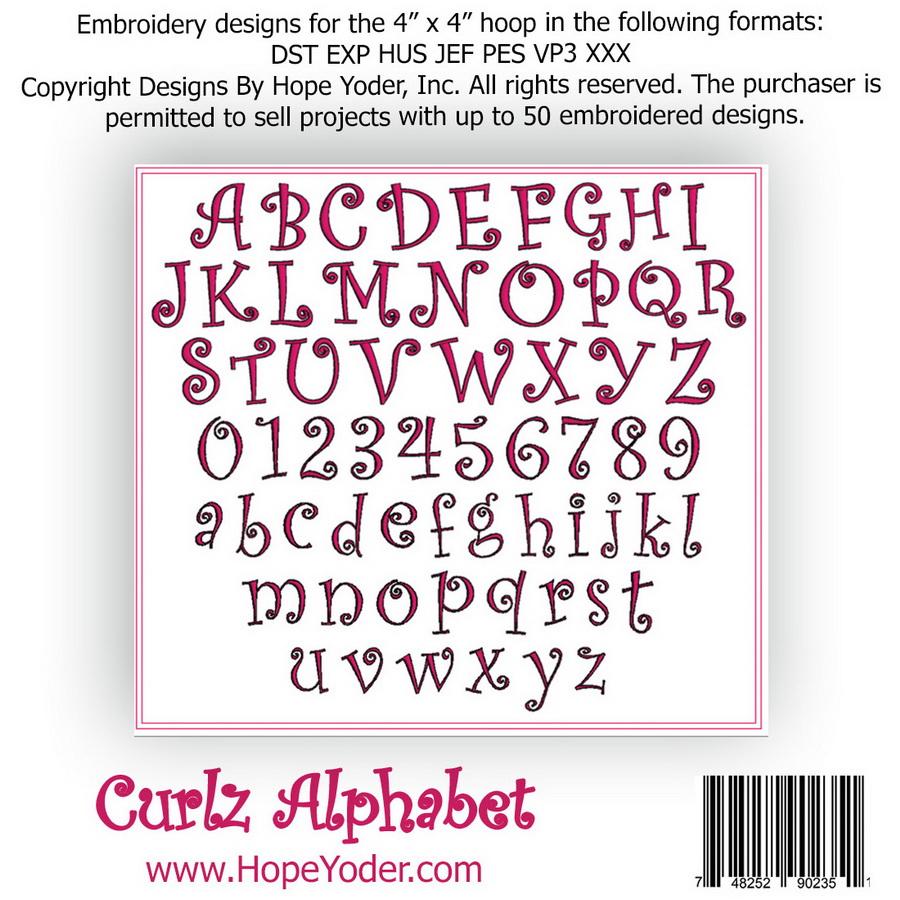Curlz Alphabet Monogram Embroidery CD - Designs by Hope Yoder