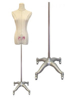 PGM Pro dress form on adjustable wheeled stand; two stands shown, beige-lined torso on the left.
