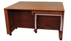 Inspira Inspiration Sewing Cabinet on caster wheels in teak finish wood