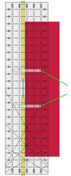 Guidelines 4 Quilting Quilt Ruler Upgrade Kit with a clear ruler featuring a yellow center line and red fabric overlay
