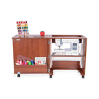 Arrow 105 Judy Sewing and Craft Table with Storage and Adjustable 3 - Position Lift - Teak - Sewingmachinesplus.com