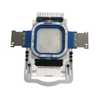All in 1 Leveler Pro hooping station with blue square hoop mounted on metal frame by Tex Inc