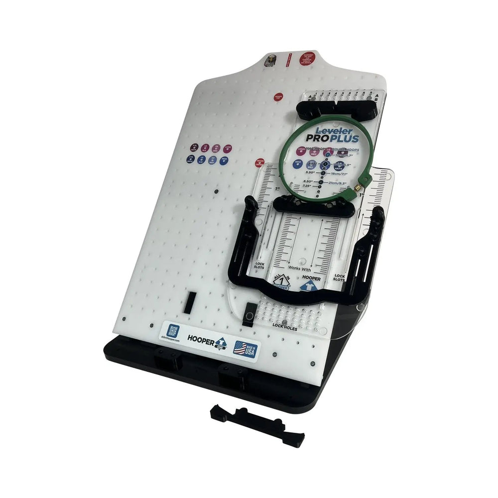 Leveler Pro Plus Hoop Kit Add-On for Hooping Station by Tex Inc; white unit with green hoop and ruler guides