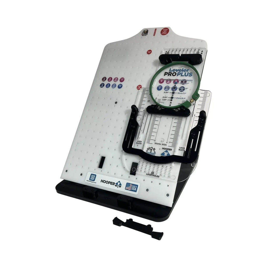 Leveler Pro Plus Hoop Kit Add-On for Hooping Station by Tex Inc; white unit with green hoop and ruler guides