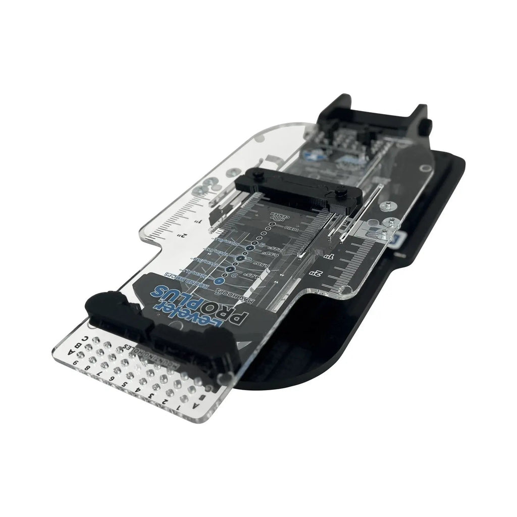 Leveler Pro Plus Hoop Kit Add-On for a hooping station; clear acrylic ruler with black mounting hardware by Tex Inc