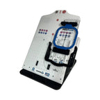 Leveler Pro Plus Small & Large Hoop Kit Addon for Tex Inc Hooping Station, blue adjustable hoop attached to white base.