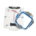All in 1 Leveler Pro XL hooping station by Tex Inc, white base with blue embroidery hoop.